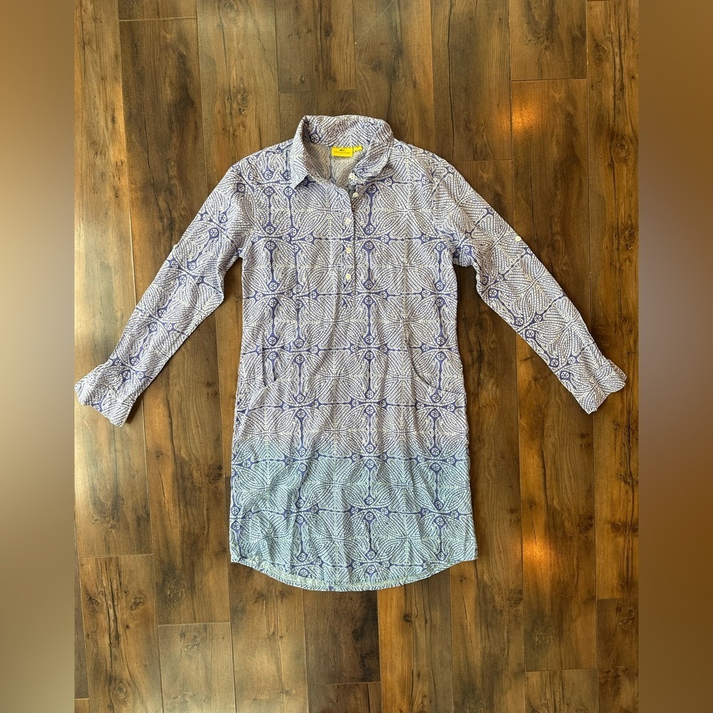 Roberta Roller Rabbit Blue Print Shirt Dress | Long Sleeve Cotton S - Picture 1 of 6